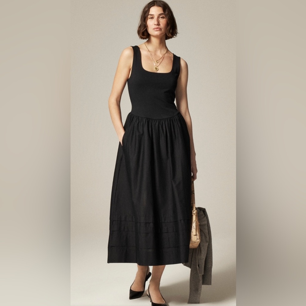 J crew Mixy black elegant A-line maxi drop-waist sleeveless dress small new
